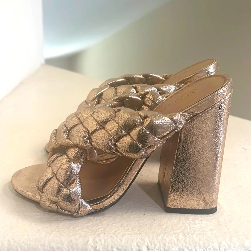 Rose‎ Gold Braided Mules high heels . Size 7